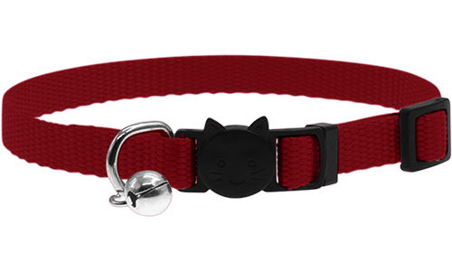 Verstelbare breakaway kattenhalsband in zwart, lichtgewicht, met veiligheidsgesp en kleine zilveren bel.