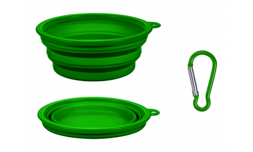 Groene opvouwbare hondenkom, 350ml capaciteit, compact en reisvriendelijk, opvouwbaar voor draagbaarheid.