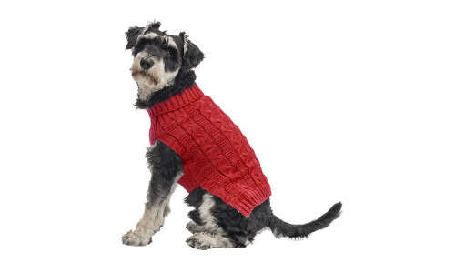 Rode warme katoenen trui voor honden met kabelbreipatroon, extra bescherming, houdt honden warm in koud weer.