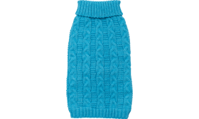 Blauwe warme katoenen trui voor honden met kabelbreipatroon, extra bescherming, hoogwaardig katoen.