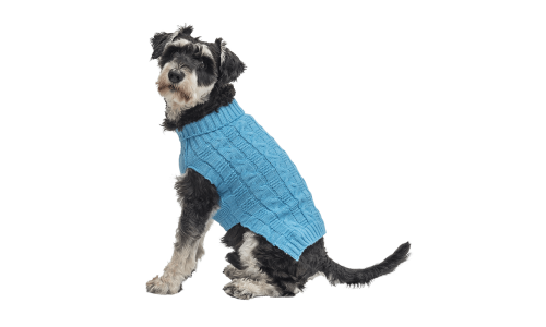 Blauwe warme katoenen trui voor honden met kabelbreipatroon, extra bescherming, houdt honden warm in koud weer.