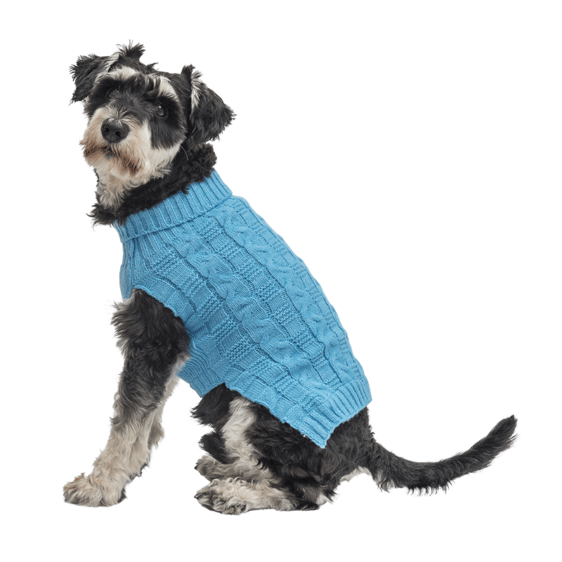 Warme Katoenen Trui Voor Honden Blauwe warme katoenen trui voor honden met kabelbreipatroon, extra bescherming, houdt honden warm in koud weer.
