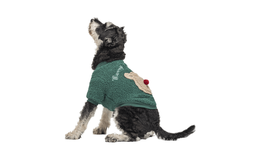 Groene kerstjas voor honden met knopen en fluffy berenontwerp op de rug, wasbaar, voor winter en herfst.