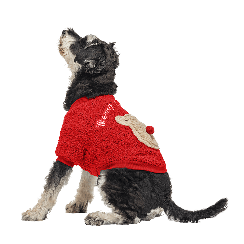 Kerstjas Met Knopen Voor Honden Rode kerstjas voor honden met knopen en fluffy berenontwerp op de rug, wasbaar, voor winter en herfst.