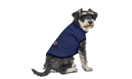 Marineblauw winddichte honden wintervest, comfortabele pasvorm, ontworpen voor warmte en bescherming in koud weer.