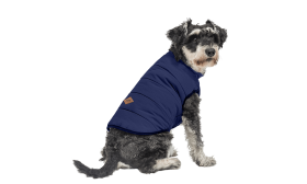 Marineblauw winddichte honden wintervest, comfortabele pasvorm, ontworpen voor warmte en bescherming in koud weer.