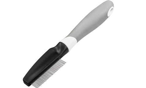 Honden- en kattenvlooienkam met fijne metalen tanden en ergonomisch handvat, ontworpen om vlooien en vuil te verwijderen.