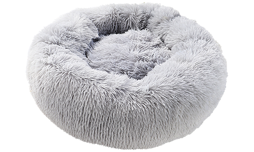Luxe Zacht Hondenbed Luxe zachte hondenbed in ronde vorm, grijze kleur, hoogwaardig zacht materiaal, voor deluxe comfort en elegant design.