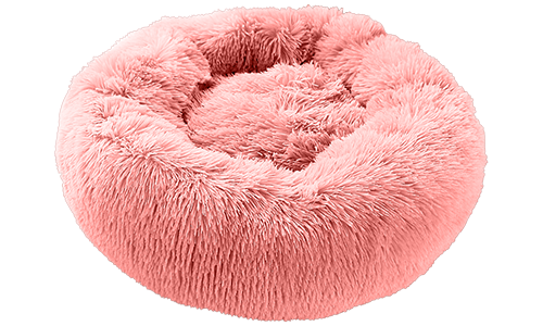 Luxe zachte hondenbed in ronde vorm, roze kleur, hoogwaardig zacht materiaal, voor deluxe comfort en elegant design.