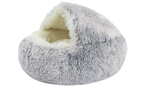 Slipper Huisdierenbed Slipper-vormig hondenbed in grijs met fluffy binnenkant, zachte stof, gezellige, afgesloten ruimte voor rust.