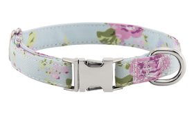 Pastel bloemenpatroon hondenhalsband met metalen gesp, 27-40 cm lang, 1.5 cm breed, met D-ring voor naamgravure.