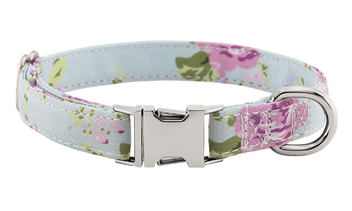 Hondenhalsband met Gegraveerde Gesp Pastel bloemenpatroon hondenhalsband met metalen gesp, 27-40 cm lang, 1.5 cm breed, met D-ring voor naamgravure.