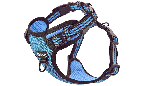 Stijlvol Ademend Nylon Hondenharnas Stijlvol blauw ademend nylon hondenharnas met verstelbare gespen, perfecte pasvorm met snelle sluitingen.