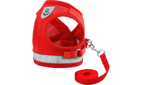 Rode reflecterende hondenharnas met bijpassende riem, lichtgewicht, ademend mesh voor comfortabele pasvorm.