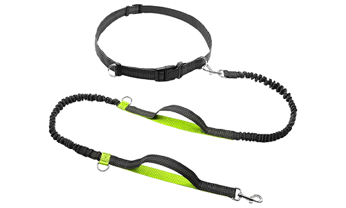 Groene handsfree hardloophondenriem, 70-120 cm, 2,5 cm breed, verstelbare riem, gewatteerde handvatten.