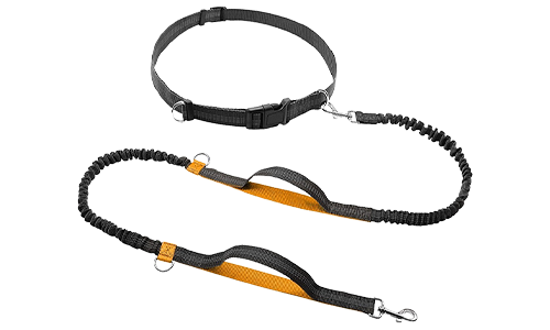 Oranje handsfree hardloophondenriem, 70-120 cm, 2,5 cm breed, verstelbare riem, gewatteerde handvatten.