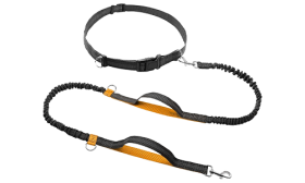 Oranje handsfree hardloophondenriem, 70-120 cm, 2,5 cm breed, verstelbare riem, gewatteerde handvatten.