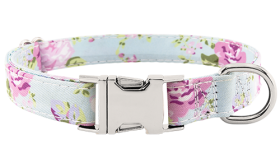 Pastel bloemenpatroon hondenhalsband met verstelbare metalen gesp, 40-63cm lang, 2cm breed, met D-ring voor riem.