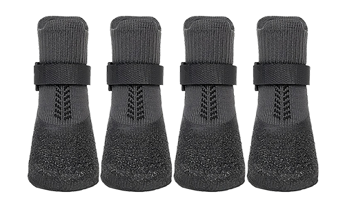 Set van vier sporthonden sokken in grijs met antislip zolen, lichtgewicht voor honden comfort, gemakkelijk te wassen.
