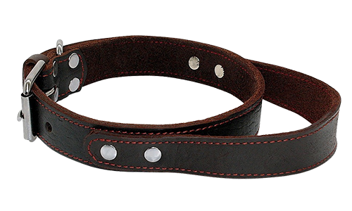 Tactische Hondenhalsband van Echt Leer met Handgreep Bruine leren hondenhalsband met quick-grab handvat, duurzaam en sterk, verstelbare metalen gesp.