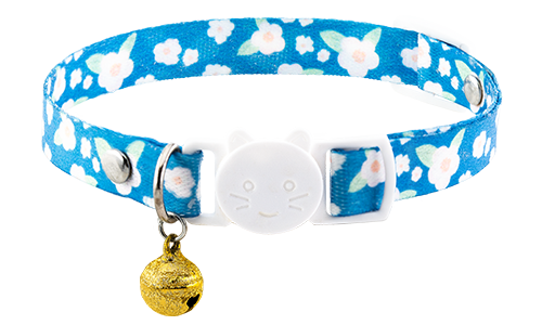 Breakaway kattenhalsband met bloemenontwerp, verstelbaar en lichtgewicht voor comfort, met witte gesp en gouden bel.