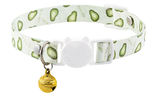 Breakaway kattenhalsband met kiwi ontwerp, verstelbaar en lichtgewicht voor comfort, met witte gesp en gouden bel.