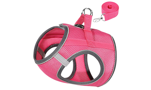 Reflecterend Kattenharnas Vest Roze reflecterende kattenharnas met bijpassende riem, verstelbaar, lichtgewicht, 140cm riem, voor comfort en zichtbaarheid.