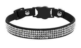 Luxe zwarte breakaway kattenhalsband met kristallen, verstelbaar en lichtgewicht voor comfort, met kattenvormige gesp.