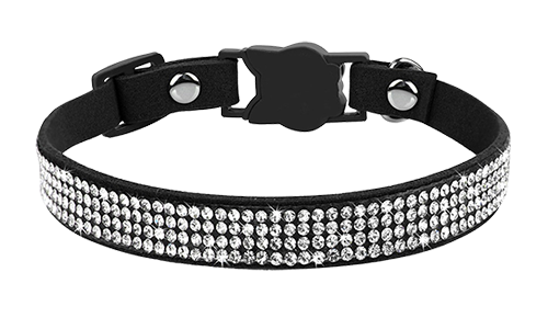 Luxe Breakaway Kattenhalsband Met Kristallen Luxe zwarte breakaway kattenhalsband met kristallen, verstelbaar en lichtgewicht voor comfort, met kattenvormige gesp.