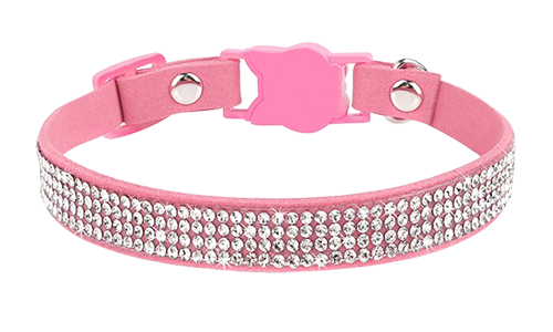 Luxe roze breakaway kattenhalsband met kristallen, verstelbaar en lichtgewicht voor comfort, kattenvormige gesp en bel.