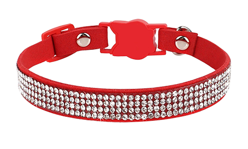 Luxe rode breakaway kattenhalsband met kristallen, verstelbaar en lichtgewicht voor comfort, kattenvormige gesp en bel.