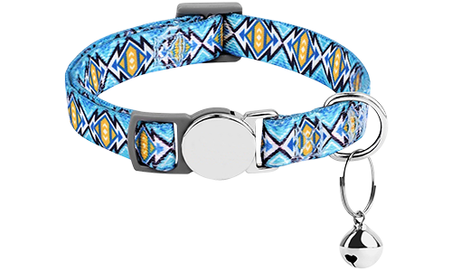 Blauwe patroon breakaway kattenhalsband met metalen gesp, verstelbaar en lichtgewicht voor comfort, met een kleine bel.