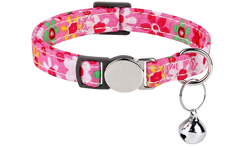 Breakaway Kattenhalsband Met Metalen Gesp Rode kattenhalsband met bloemenpatroon, breakaway sluiting, metalen gesp, verstelbaar, lichtgewicht, met zilveren bel.