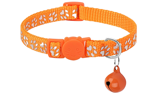 Oranje paw-patroon breakaway kattenhalsband, verstelbaar en lichtgewicht, veiligheidsgesp met bijpassende bel.