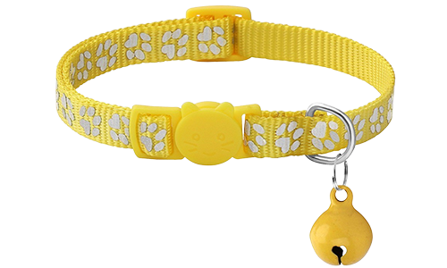 Gele paw-patroon breakaway kattenhalsband, verstelbaar en lichtgewicht, veiligheidsgesp met bijpassende bel.