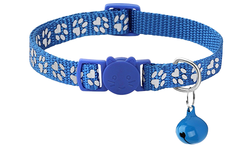 Blauwe paw-patroon breakaway kattenhalsband, verstelbaar en lichtgewicht, veiligheidsgesp met bijpassende bel.