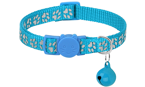 Lichtblauwe paw-patroon breakaway kattenhalsband, verstelbaar en lichtgewicht, veiligheidsgesp met bijpassende bel.