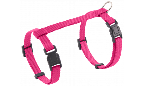 Roze kattenharnas met verstelbare riemen en metalen D-ring voor riem, voor veilig en comfortabel gebruik.