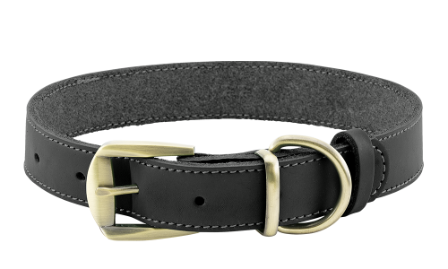 Luxe zwarte leren hondenhalsband met gouden verstelbare gesp, duurzaam en sterk, D-ring voor riem.