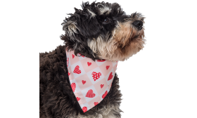Gedrukt hart hondenbandana voor honden, roze en witte ruitontwerp met rode hartpatronen, comfortabel om te dragen.