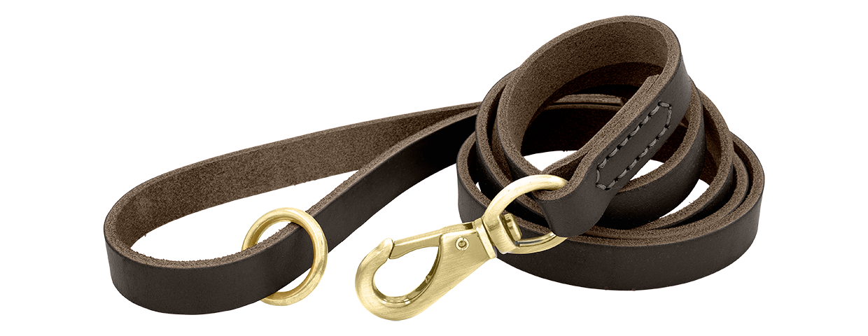Luxe Hondenriem van Echt Leer Bruin luxe echt leren hondenriem, 150 cm, comfortabel, met gouden metalen haak en ring voor duurzaamheid.