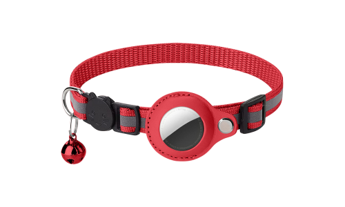 Reflecterende rode breakaway kattenhalsband met AirTag-houder, verstelbaar en lichtgewicht voor comfort, met rode bel.