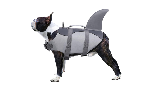 Haai-thema honden reddingsvest met veilige banden, voor veiligheid en drijfvermogen. Geschikt voor verschillende honden.