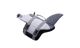 Haai-thema honden reddingsvest met veilige banden, verstelbaar ontwerp. Geschikt voor verschillende honden.