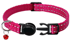 Reflecterende roze breakaway kattenhalsband, verstelbaar 21-34cm lengte en 1cm breed, reflecterend en lichtgewicht nylon.