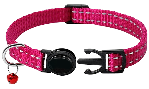 Reflecterende Breakaway Kattenhalsband Reflecterende roze breakaway kattenhalsband, verstelbaar 21-34cm lengte en 1cm breed, reflecterend en lichtgewicht nylon.