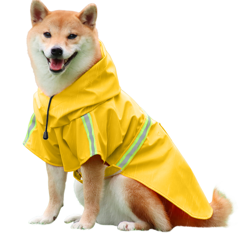 Waterdichte Hondenregenjas met Reflecterende Streep Shiba Inu in waterdichte gele regenjas met reflecterende strips, gemakkelijk aan te trekken, makkelijk aan te trekken.