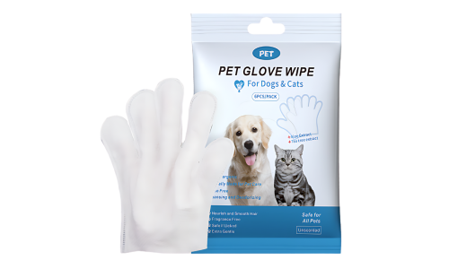 Hypoallergene handschoen doekjes voor honden en katten, 6 stuks per verpakking, voor zachte reiniging en deodorising.