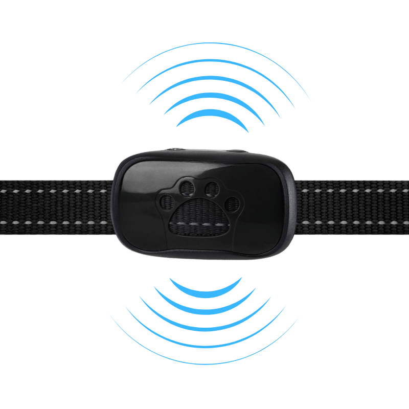 No-Shock Anti Blafband voor Honden No-shock anti-bark hondenhalsband met pootafdruk ontwerp, met geluid- en vibratiedetectie voor diervriendelijke controle.