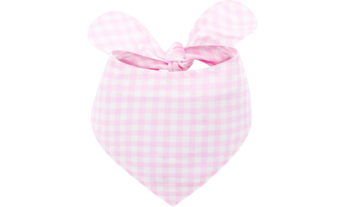 Roze en witte geruite hondenbandana met knoop, makkelijk te wassen, gemaakt van 100% katoenen stof.